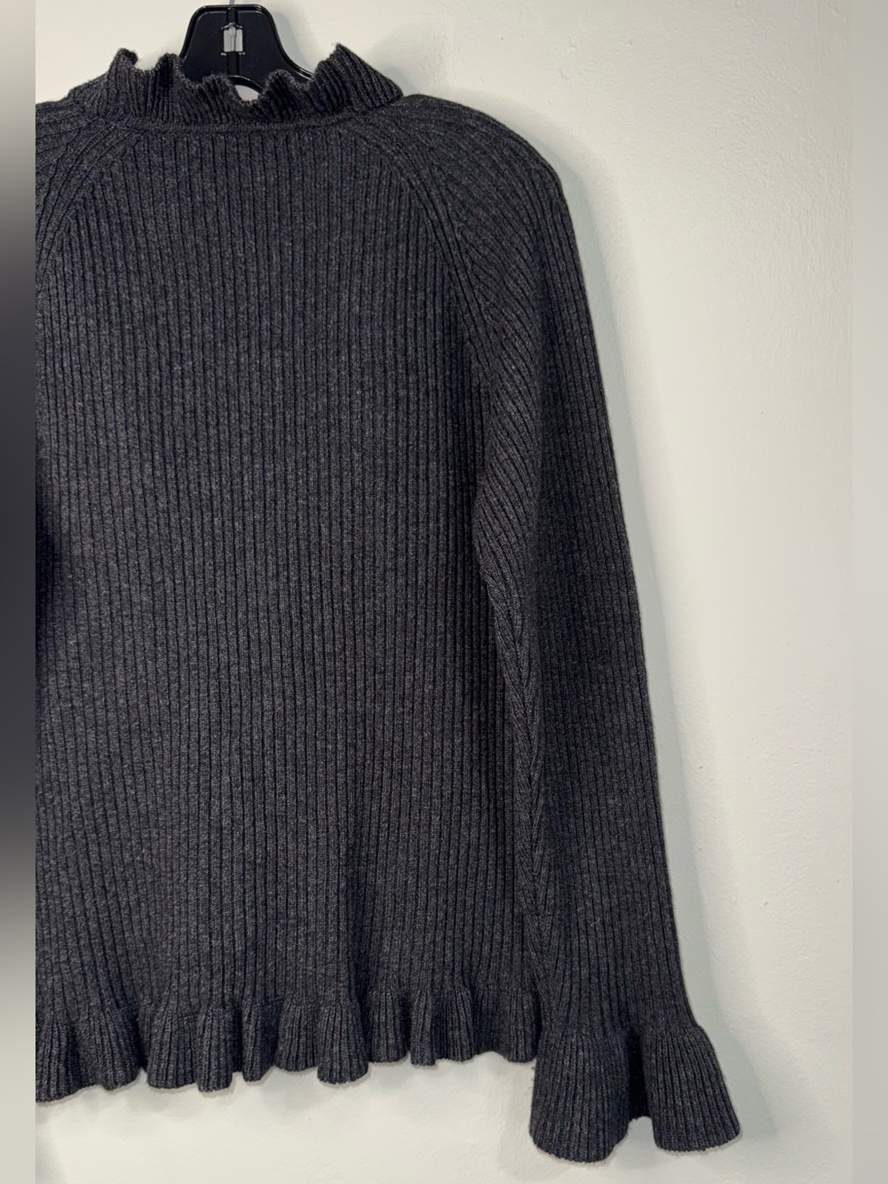 Lafayette 148 New York Charcoal Ruffle-Trim Knit Cardigan - Picture 4 of 10